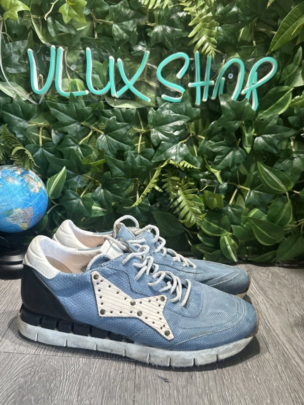 AS 98 Shoes Womens 40 Blue Leather Adrian Perforated Platform Sneakers